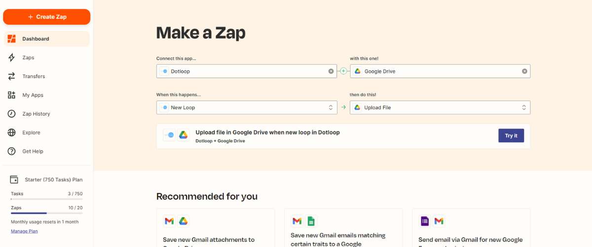 photo of zapier website doing automations of real estate tasks