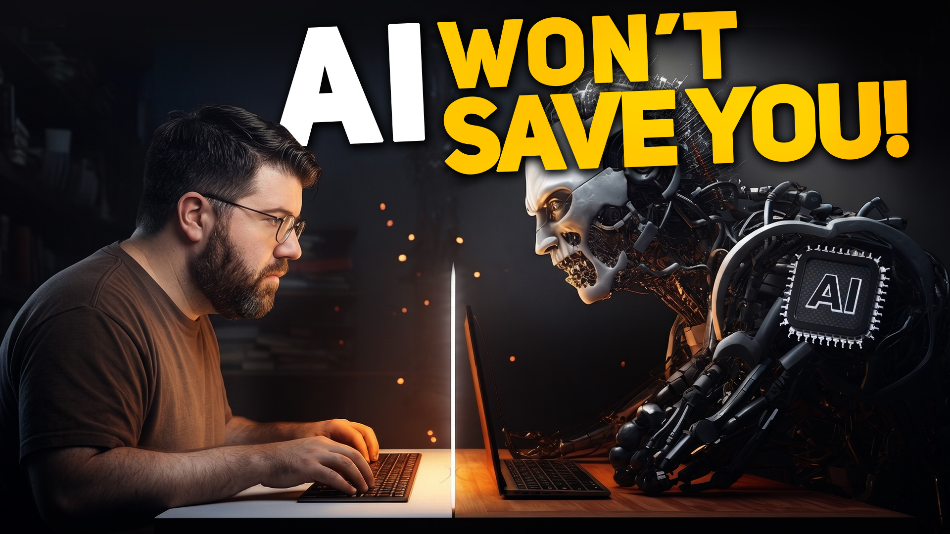 Real estate agent standing apart from a robot — why AI won't save agents who neglect client relationships